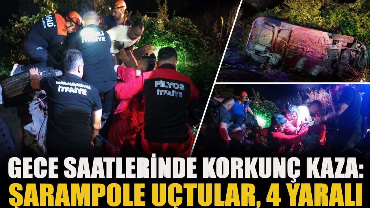 Gece saatlerinde korkunç kaza: Şarampole uçtular, 4 yaralı