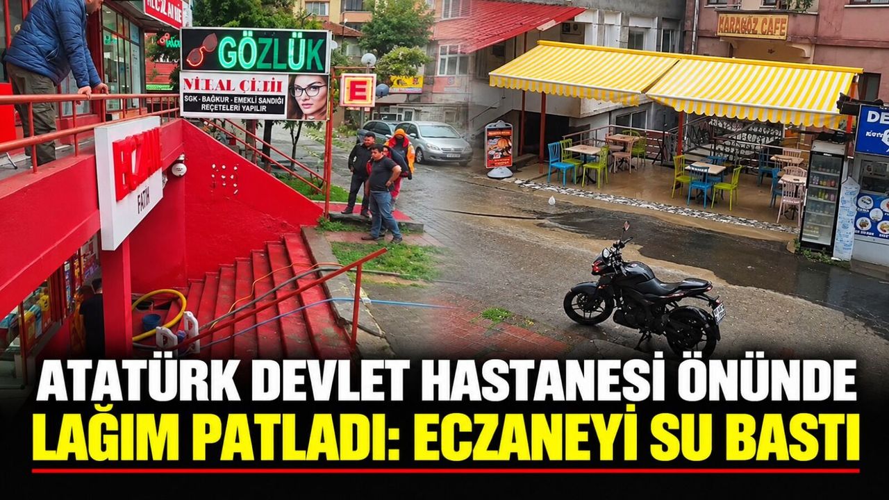 Atatürk Devlet Hastanesi önünde lağım patladı: Eczaneyi su bastı