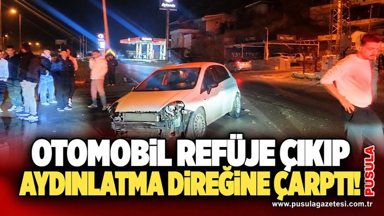 Otomobil refüje çıkıp aydınlatma direğine çarptı!