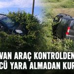 Panelvan araç kontrolden çıktı, sürücü yara almadan kurtuldu