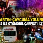 Bartın-Çaycuma yolunda minibüs ile otomobil çarpıştı: 12 yaralı