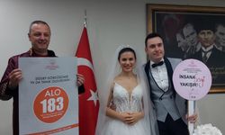 Nikahta eylem: 'Kadına Şiddete Karşı' pankart açtılar