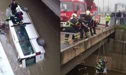 Freni boşalan minibüs çaya düştü: 1 yaralı