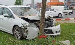 Kaza sonrası refüje çıkan otomobil ağaca çarptı: 2 yaralı