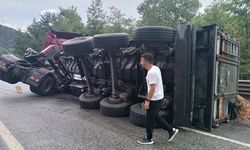 Tır devrildi: Uzun araç kuyrukları oluştu