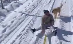 Karın keyfini çıkarırken köpek kovaladı