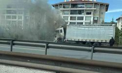 Alevlere teslim olan tır, itfaiye ekiplerince söndürüldü