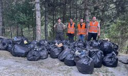 Karayolunun yanındaki ormandan 200 torba çöp çıktı