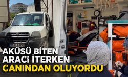 Aküsü biten aracı iterken canından oluyordu
