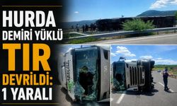 Hurda demiri yüklü tır devrildi: 1 yaralı