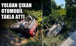 Yoldan çıkan otomobil takla attı