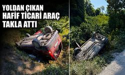 Yoldan çıkan hafif ticari araç takla attı