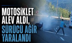 Motosiklet alev aldı: Sürücü ağır yaralandı