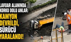 Lavuar Alanı'nda korku dolu anlar: Kamyon devrildi, sürücü yaralandı!