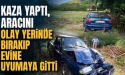 Kaza yaptı, aracını olay yerinde bırakıp evine uyumaya gitti