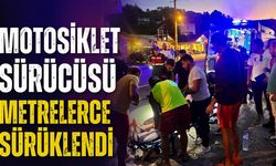 Motosiklet sürücüsü metrelerce sürüklendi
