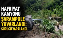 Hafriyat kamyonu şarampole yuvarlandı: Sürücü yaralandı