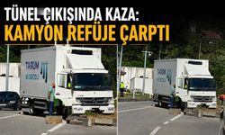 Tünel çıkışında kaza: Kamyon refüje çarptı