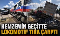 Hemzemin geçitte lokomotif tıra çarptı