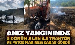 Anız yangınında 3 dönüm alan ile traktör ve patoz makinesi zarar gördü