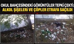 Okul bahçesindeki görüntüler tepki çekti: Alkol şişeleri ve çöpler etrafa saçıldı