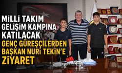 Milli takım gelişim kampına katılacak genç güreşçilerden Başkan Nuri Tekin’e ziyaret