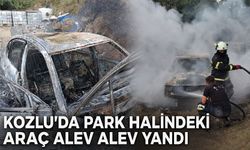 Kozlu’da park halindeki araç alev alev yandı