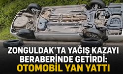 Zonguldak'ta yağış kazayı beraberinde getirdi: Otomobil yan yattı