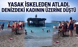 Yasak iskeleden atladı, denizdeki kadının üzerine düştü