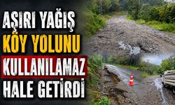 Aşırı yağış köy yolunu kullanılamaz hale getirdi