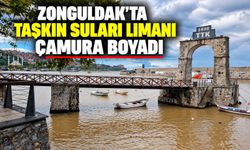 Zonguldak'ta taşkın suları limanı çamura boyadı