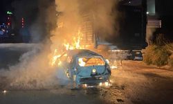 Otomobil ile büyükbaş hayvan yüklü tırın çarpışması sonucu yangın çıktı, 4 hayvan telef oldu
