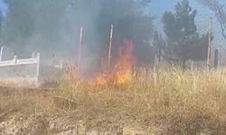 Otluk alanda çıkan yangın mezarlara zarar verdi