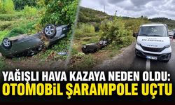 Yağışlı hava kazaya neden oldu: Otomobil şarampole uçtu