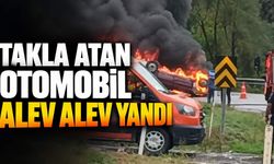 Takla atan otomobil alev alev yandı
