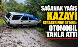 Sağanak yağış kazayı beraberinde getirdi: Otomobil takla attı