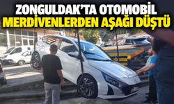 Zonguldak’ta otomobil merdivenlerden aşağı düştü