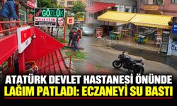 Atatürk Devlet Hastanesi önünde lağım patladı: Eczaneyi su bastı