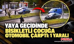 Yaya geçidinde bisikletli çocuğa otomobil çarptı: 1 yaralı