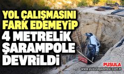 Yol çalışmasını fark edemedi: 4 metrelik şarampole devrildi