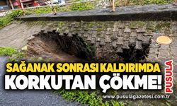 Sağanak sonrası kaldırımda korkutan çökme!