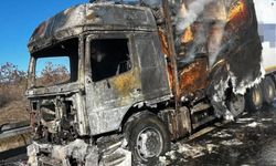 Kargo yüklü tır alev alev yandı