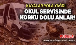 Kayalar yola yağdı: Okul servisinde korku dolu anlar!
