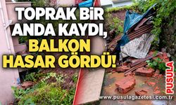 Toprak bir anda kaydı, balkon hasar gördü!