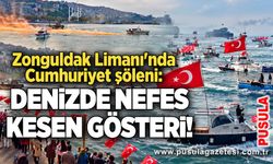 Zonguldak Limanı'nda Cumhuriyet şöleni: Denizde nefes kesen gösteri!