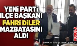 Yeni Parti İlçe Başkanı Fahri Diler mazbatasını aldı