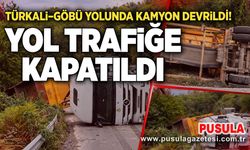 Türkali–Göbü yolunda kamyon devrildi! Yol trafiğe kapatıldı