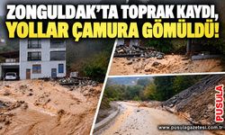 Zonguldak’ta toprak kaydı, yollar çamura gömüldü!