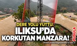 Ilıksu’da korkutan manzara! Dere yolu yuttu