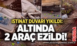 İstinat duvarı yıkıldı: Altında 2 araç ezildi!
